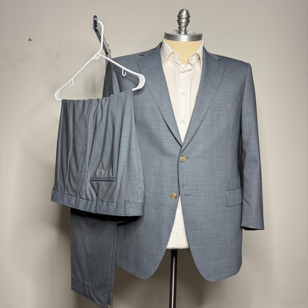 Samuelsohn Mens Gray Pinstripe Wool Suit 45R 38W Ermenegildo Zegna Cool‎ Effect